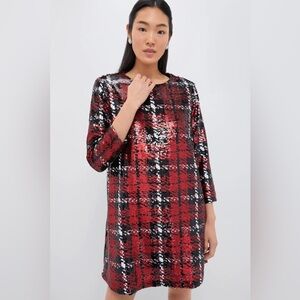 TUCKERNUCK Pierre Red‎ Houndstooth Plaid Sequin Shift Dress NWT Large
